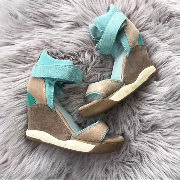 Ash Shoes - Ash Baby Blue Tan Sneaker Wedge Sandals